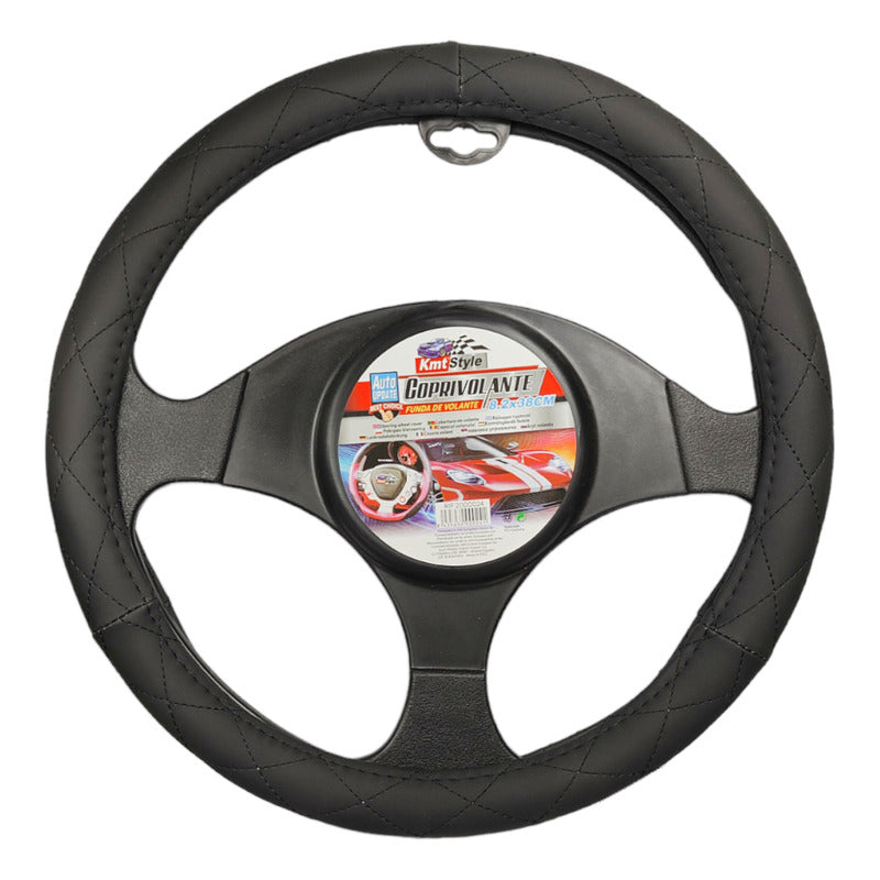 Funda Cubre Volante 38cm Ecocuero Hilo Negro Auto 024