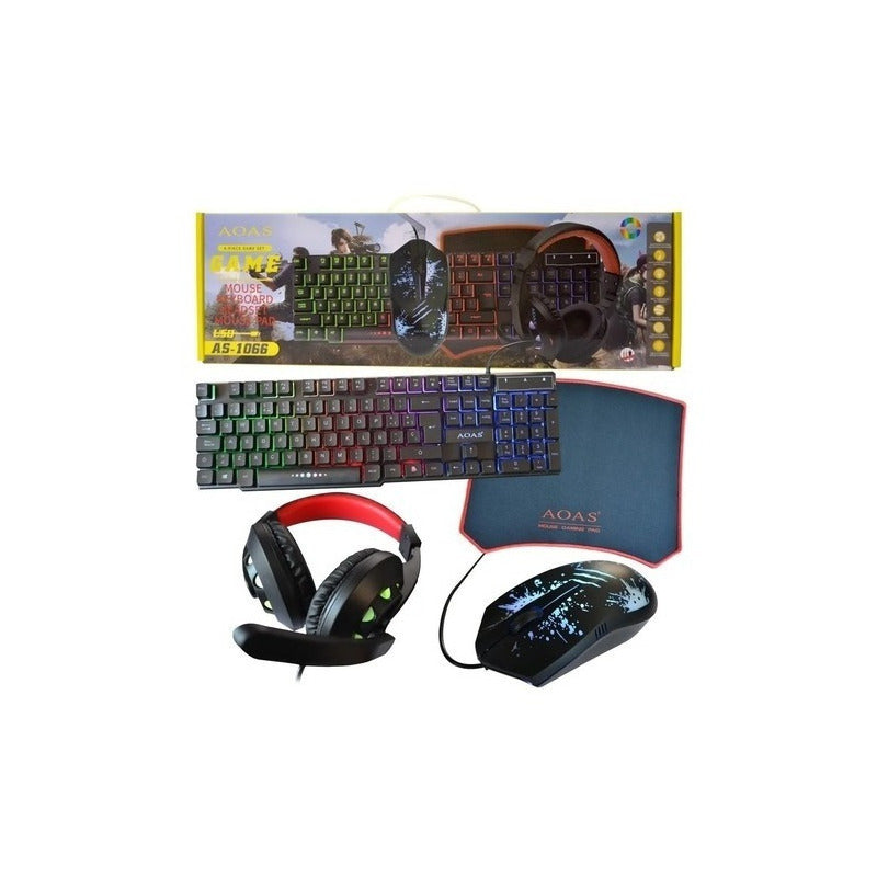 Kit Gamer 4en1 Teclado + Mouse + Mouse-pad + Audifnos Aoas / Teclado Negro