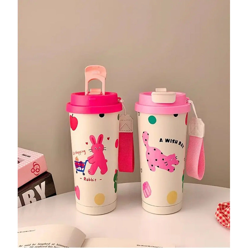 Termo Kawai Botella Térmica Frío Caliente Portátil 500ml 2e1