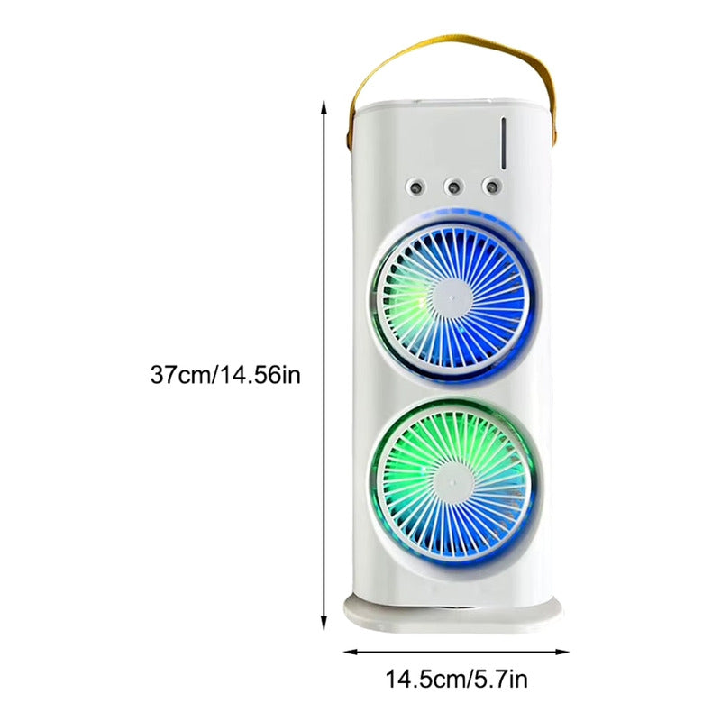 Ventilador Doble Con Humidificador Aire Frio Luz Y Control