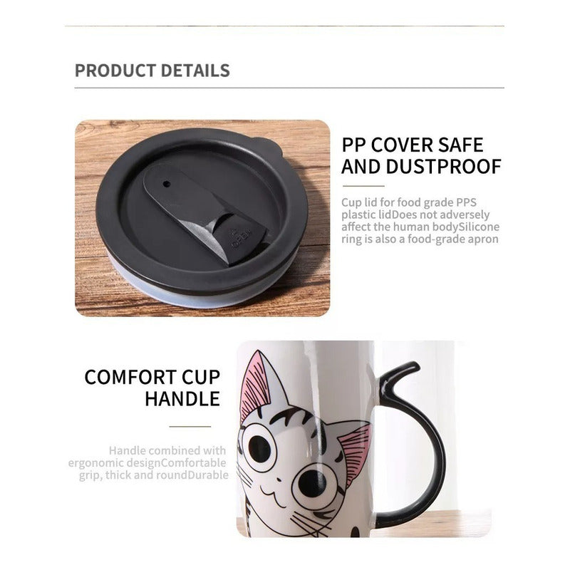 Taza De Gato Mug Con Tapa Con Boquilla Tazón Gato Chi/ Ryc