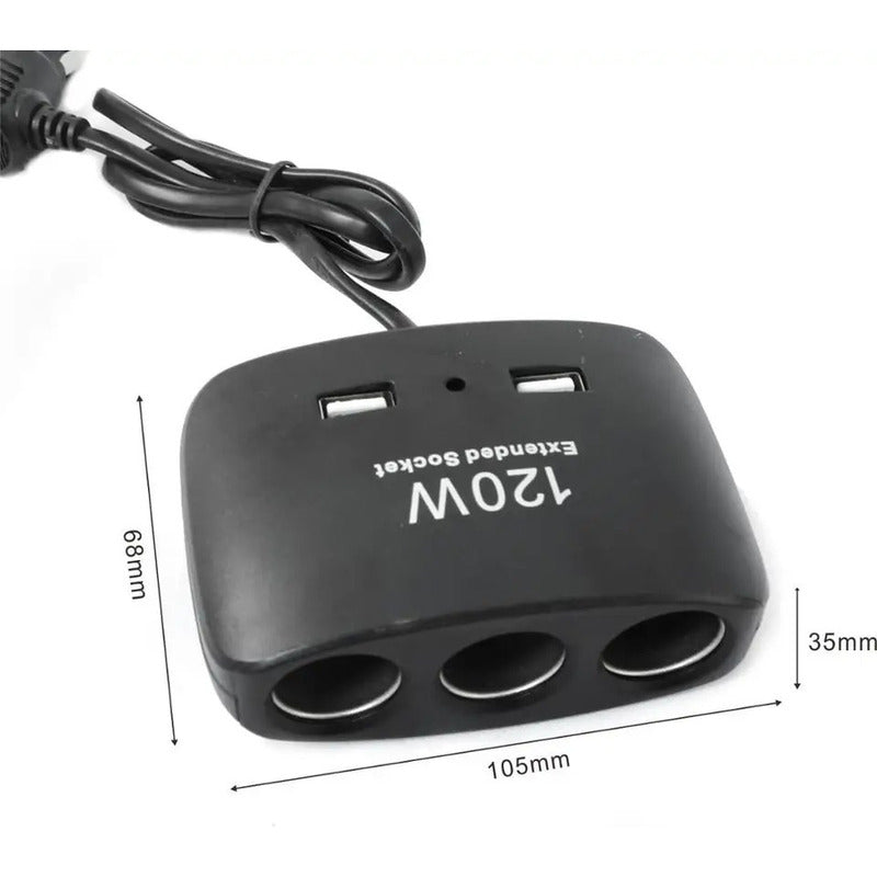 Encendedor Triple Adaptador +2usb 120w 12-24v Splitter Encen
