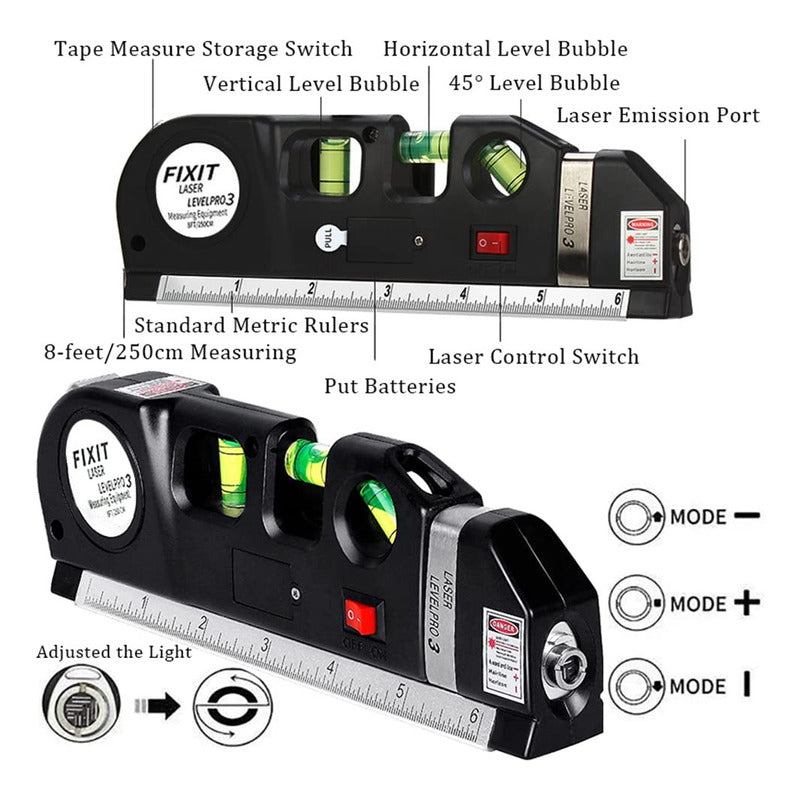 Nivel Laser 3 En 1 Multiusos Con Cinta Métrica 3posiciones