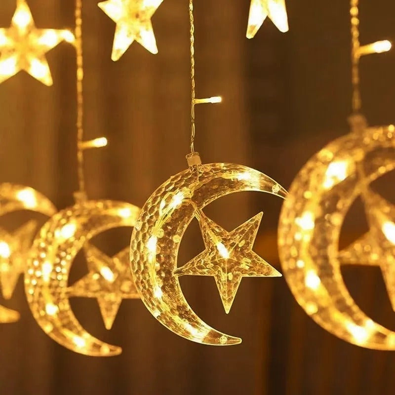 Guirnalda Led Luna Con Estrella Luz Cálida Navidad Decora
