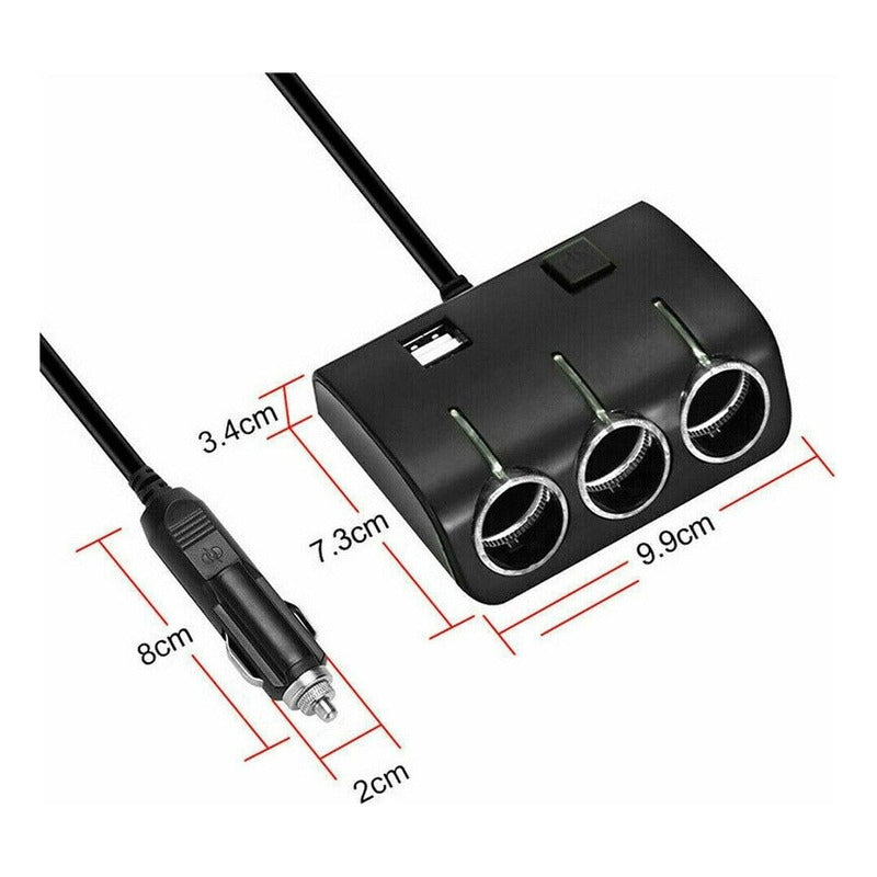 Encendedor Triple Adaptador +2usb 120w 12-24v Splitter Encen