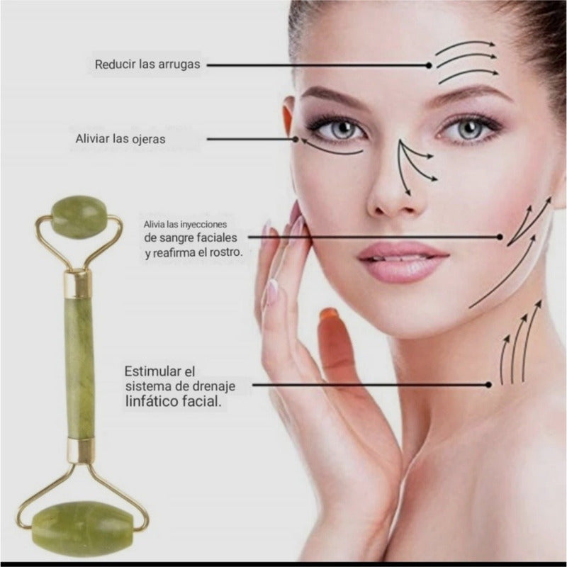 Rodillo Jade Masaje Facial Linfático + Piedra Gua Sha /r&c