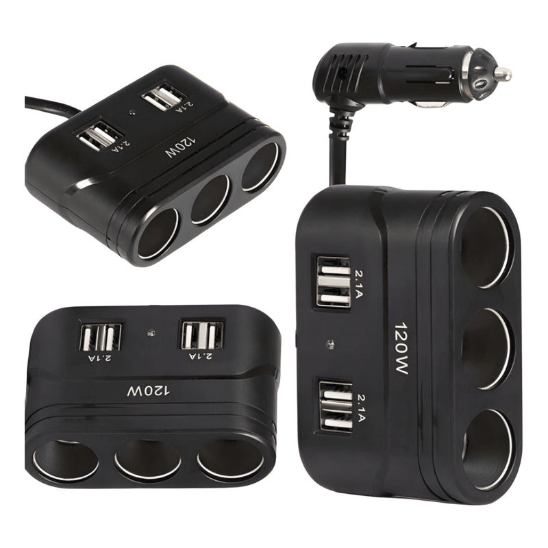 Adaptador 3 Encendedor 4 Usb 120w 12-24v Splitter Cenicero