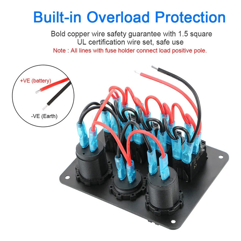 Panel Botonera 4 Interruptores Switch 2usb Voltimetro 12-24v