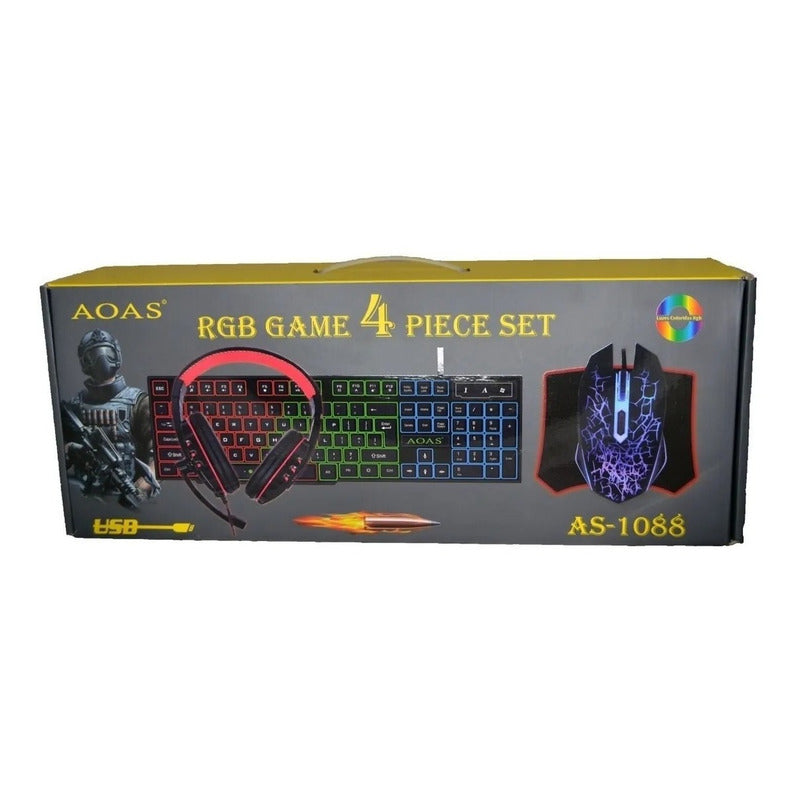 Kit Gamer 4en1 Teclado + Mouse + Mouse-pad + Audifnos Aoas/r