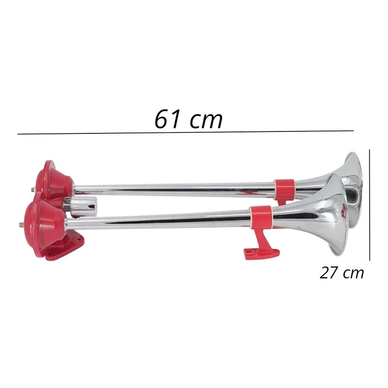 Bocina De Aire Eléctrica Doble Trompeta 61cm 12v/24v Camión