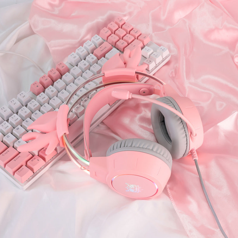 Audífonos Gamer Rosa Ciervo Onikuma X15 Pro Comp. Pc Ps4 Ps5