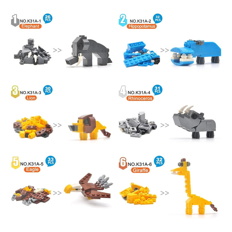 Set 6 Huevos Sorpresa Animales De Mini Bloques Construcción