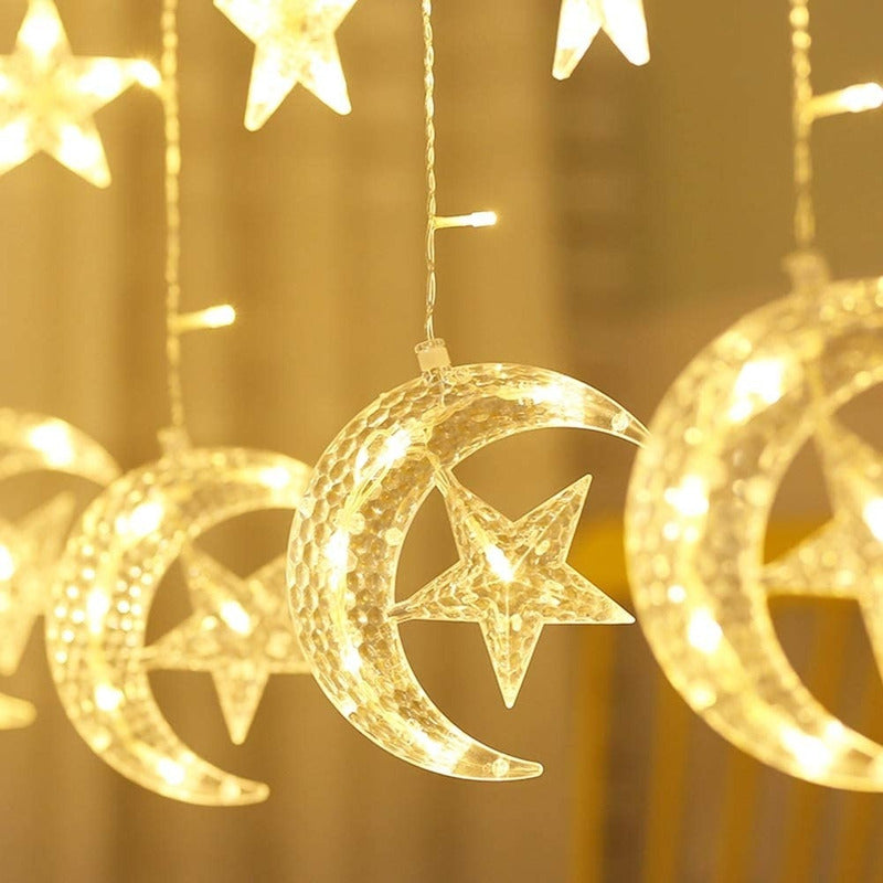 Guirnalda Led Luna Con Estrella Luz Cálida Navidad Decora