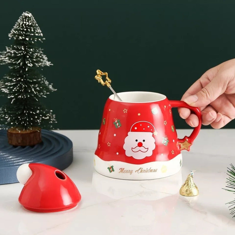 Taza De Navidad, Mug Decorativa Forma Gorro Pascuero +mezcla