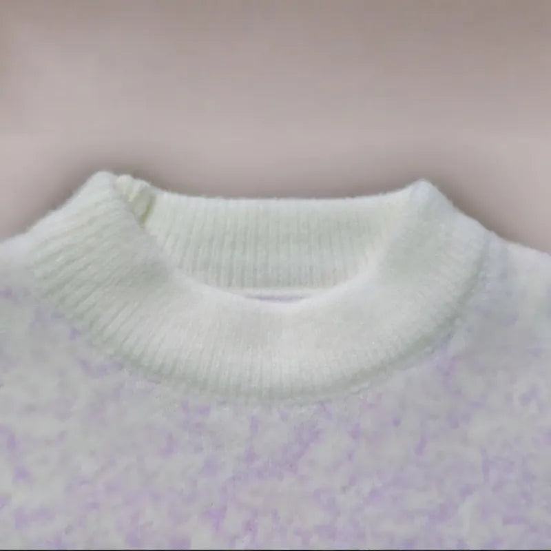 Sweater De Niña Tejido Cuello Alto Suéter Caliente Polerón Lila 8520 De Punto 150