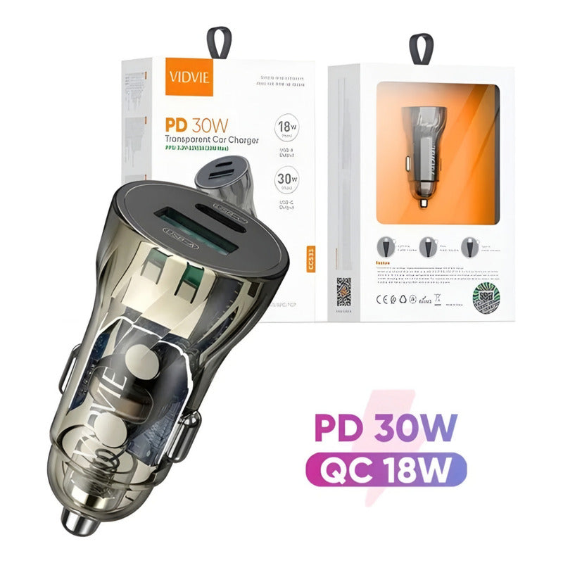 Adaptador Auto Cargador Carga Rápida 30w Tipoc 18w Usb 12-24