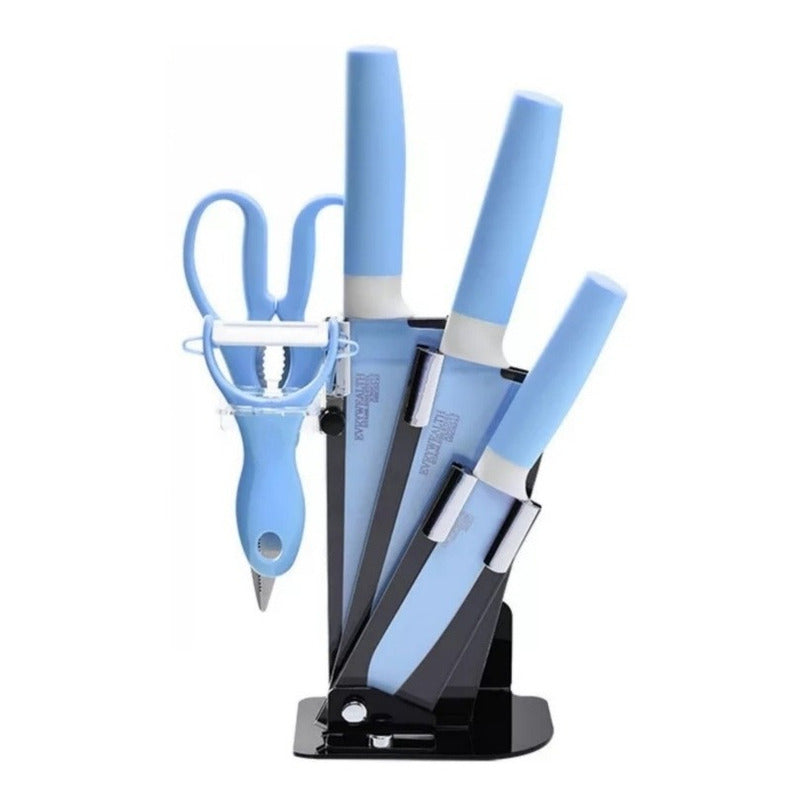 Set De Cuchillos Cocina De Colores 6piezas Pedestal Pelador
