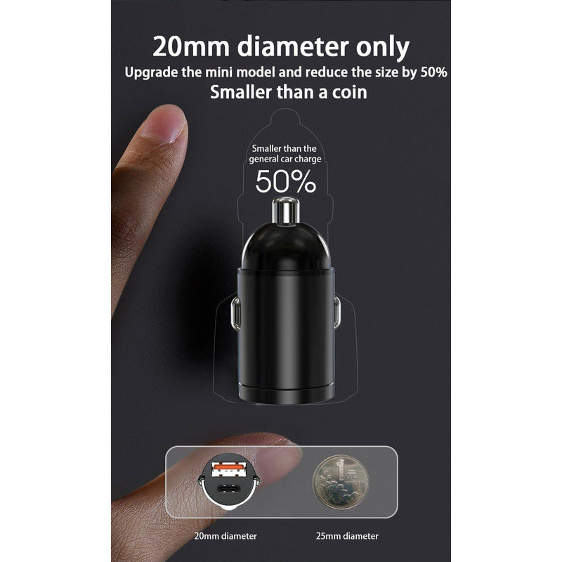 Cargador Auto Invisible Carga Rápida 100w Tipoc Y Usb 12-24v