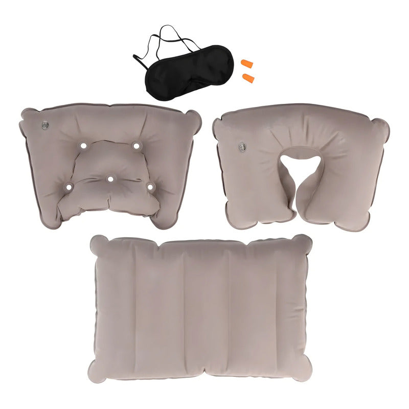 Kit De Viaje Inflable Cojín Cuello Lumbar Asiento + Antifaz