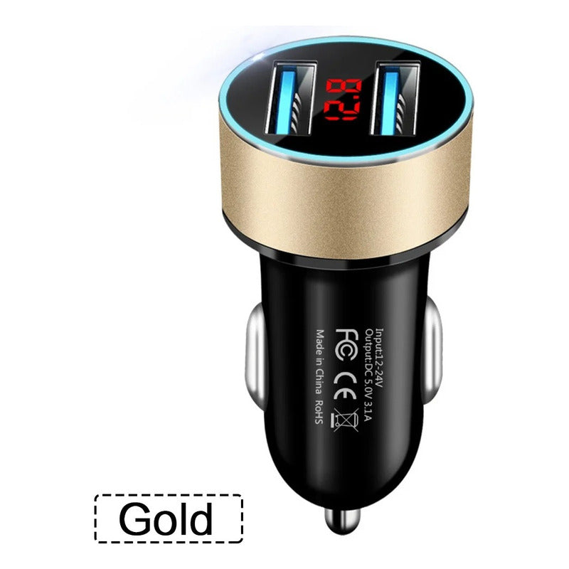 Cargador Auto Doble Usb 3.1a Con Voltímetro 12-24v Adaptador