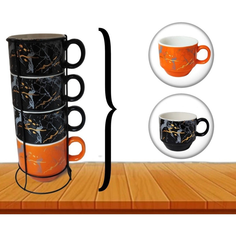 Set 4 Tazas Kawai Apilables 6cm + Soporte Mug Gato Chi /r&c