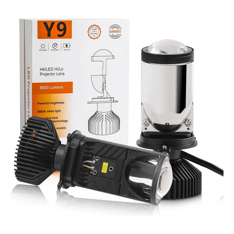 Kit 2 Ampolletas Turbo Led Y9 Mini Proyector Con Lupa H4