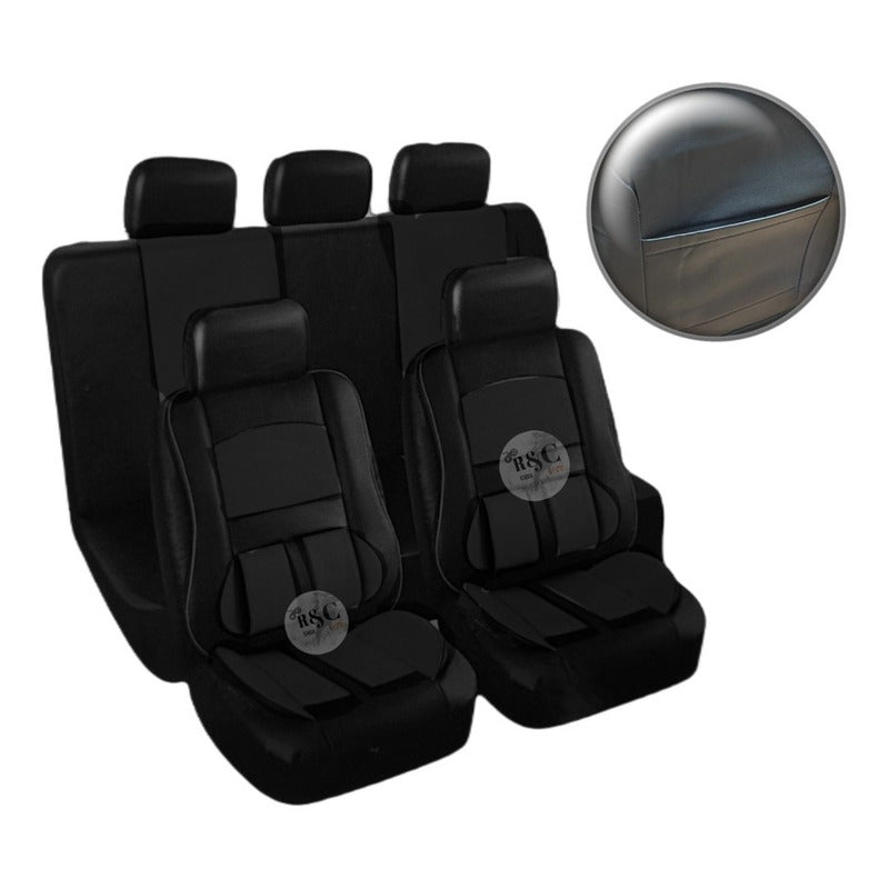 Set Fundas Cubreasiento 100% Eco Cuero Con Bolsillo Respaldo