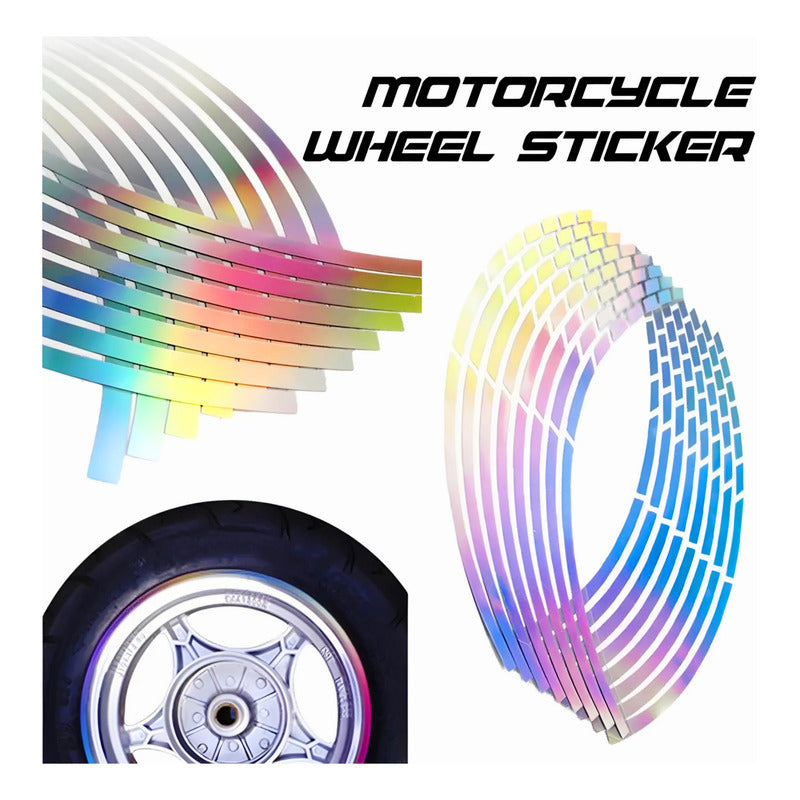 Set Sticker Reflectante Para Llanta 16 Tiras Fluor Auto Moto