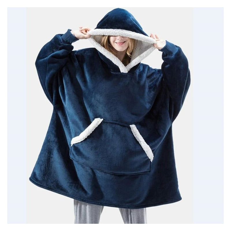 Polerón Con Capucha Sudadera Manta Sherpa Invierno Huggle/r&