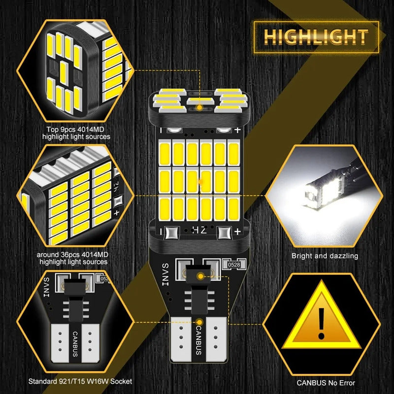 X2 Ampolleta Led T15 W16w 45led 12v Luz Reversa Canbus