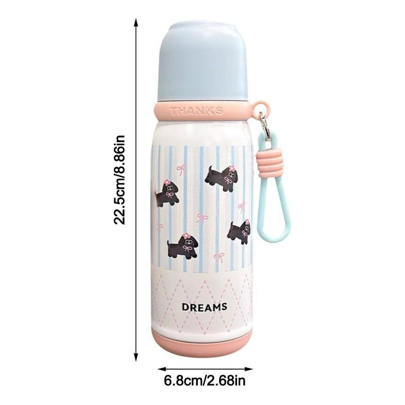 Termo 500ml Inoxidable Kawai Animales + Taza Botella Térmica