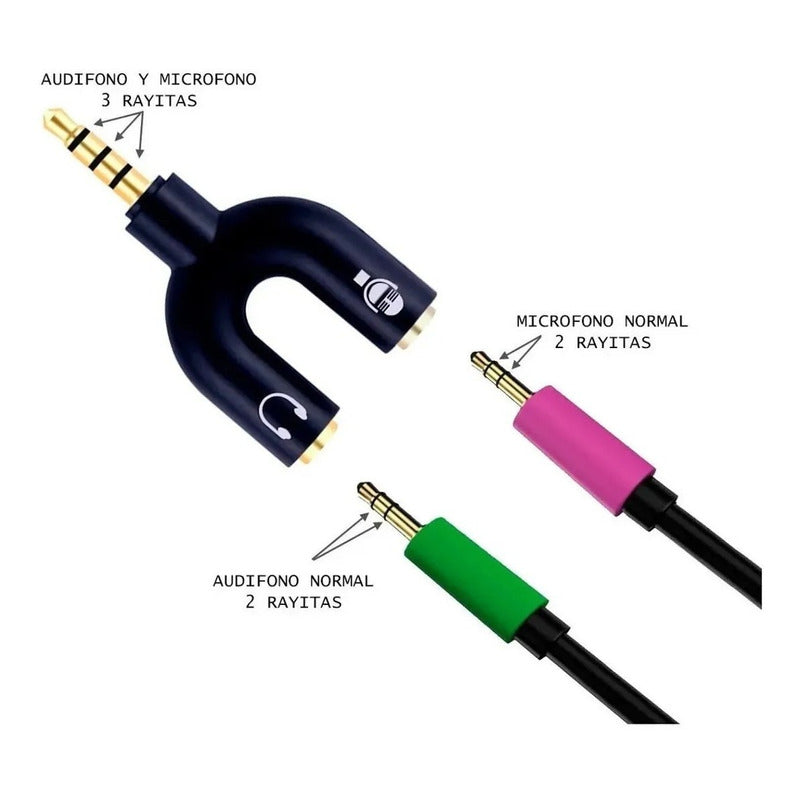 Splitter 3.5mm Adaptador Audio Separa Microfono Audifono Pc