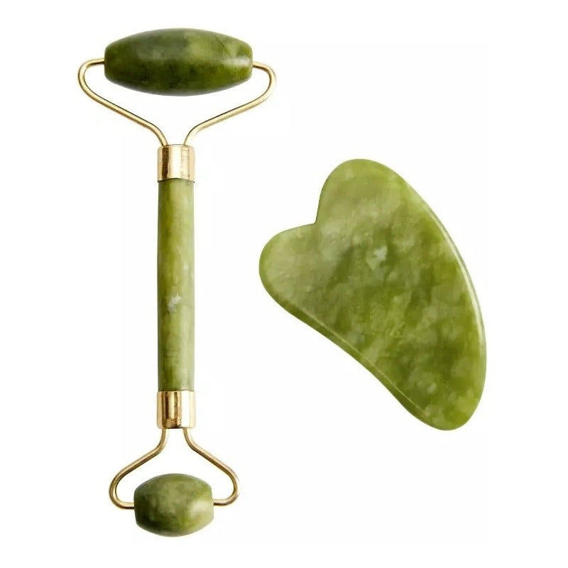 Rodillo Jade Masaje Facial Linfático + Piedra Gua Sha /r&c