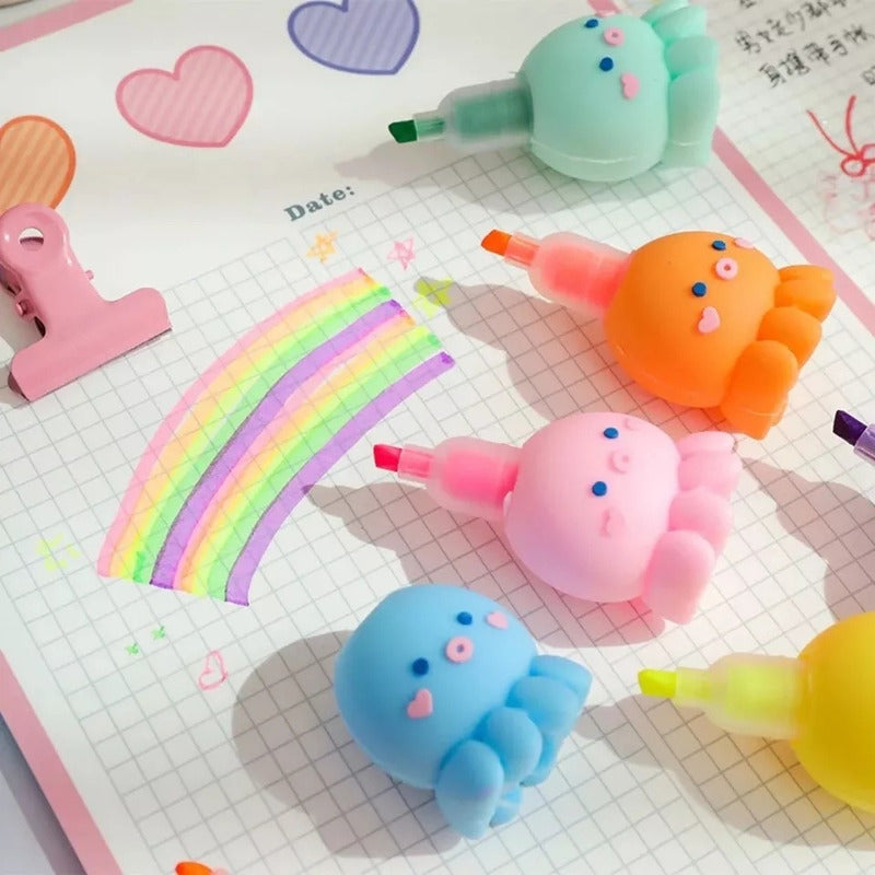 Pack 5 En 1 Destacadores De Pulpo Kawaii Resaltadores Cute