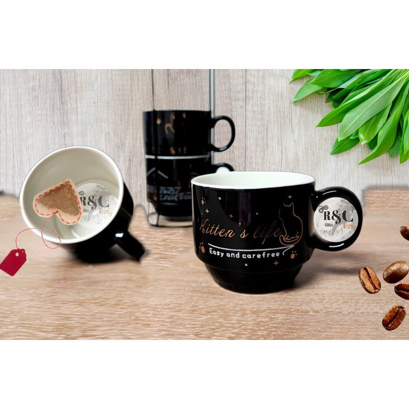 Set 4 Tazas Kawai Apilables 6cm + Soporte Mug Gato Chi /r&c