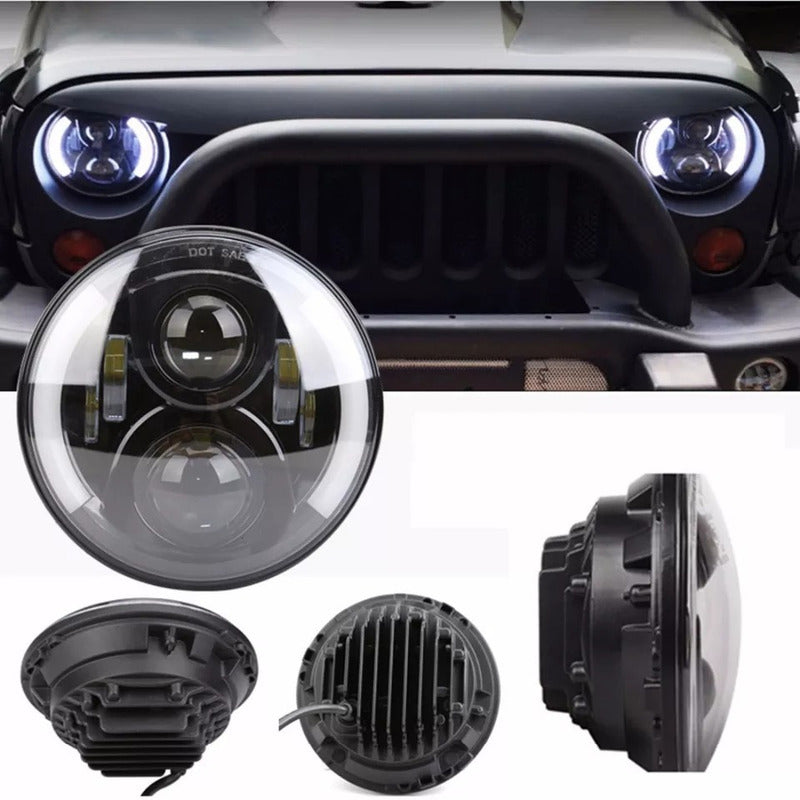 X2 Foco Jeep 7 Pulgadas Ojo De Angel Bicolor Lateral Led R&c