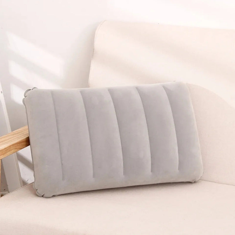 Kit De Viaje Inflable Cojín Cuello Lumbar Asiento + Antifaz Color Beige Diseño De La Tela Aterciopelado