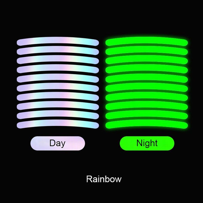 Set Sticker Reflectante Para Llanta 20 Tiras Fluor Auto Moto