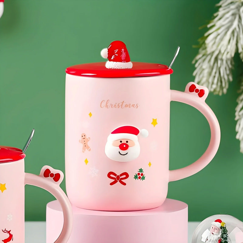 Taza De Navidad Con Tapa Y Cuchara Taza Con Santa Cute /ryc
