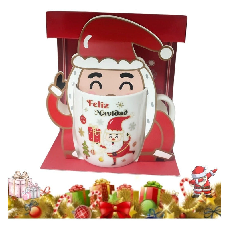 Taza De Navidad Con Tapa Santa Claus Tazón Navideño Cartoon