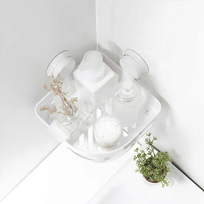 Esquinero Organizador Repisa De Baño Ventosa Fuerte Succión Color Blanco Ref:30189
