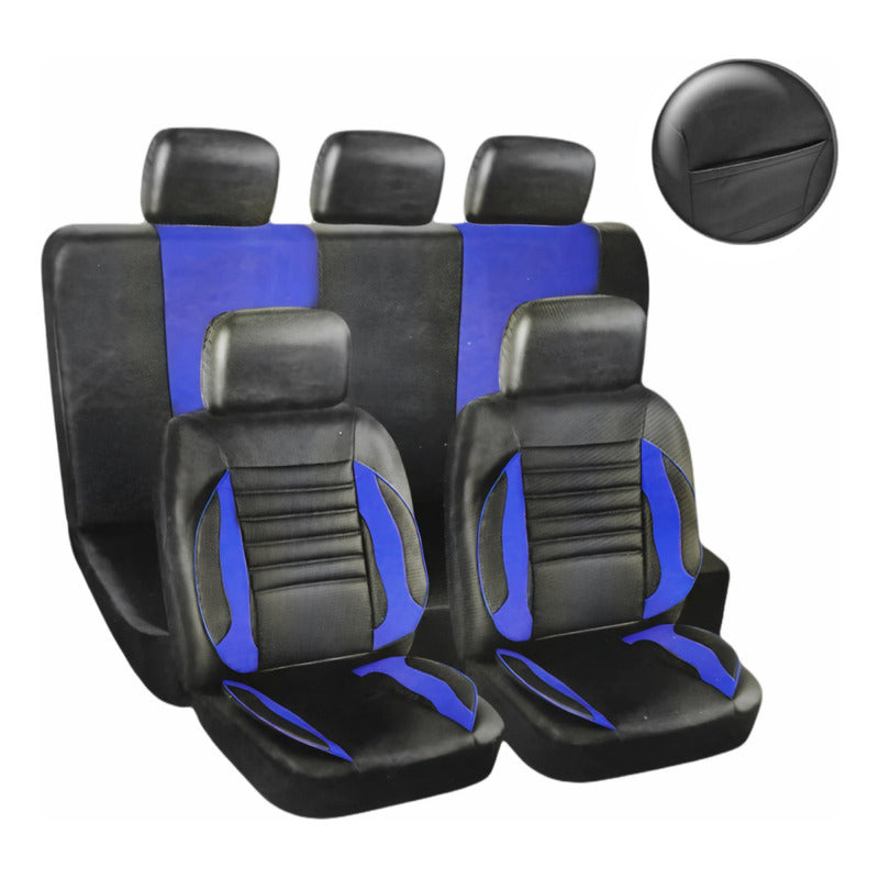 Set Cubre Asiento 11pcs 100% Eco Cuero Acolchado Premium 703