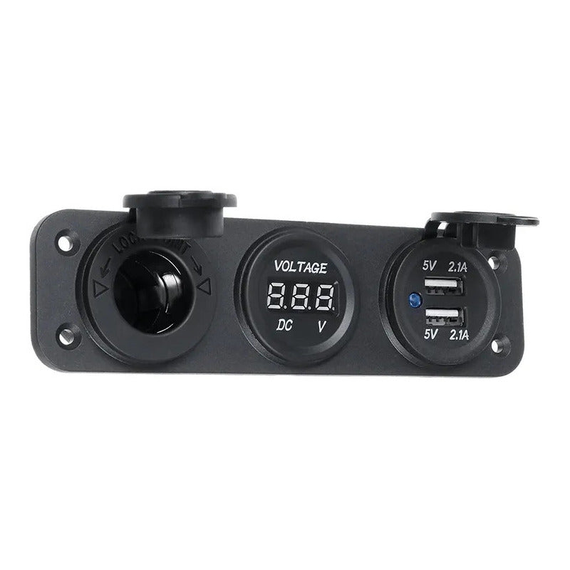 Panel Triple Adaptador 2usb + Voltímetro + Cenicero 12-24v