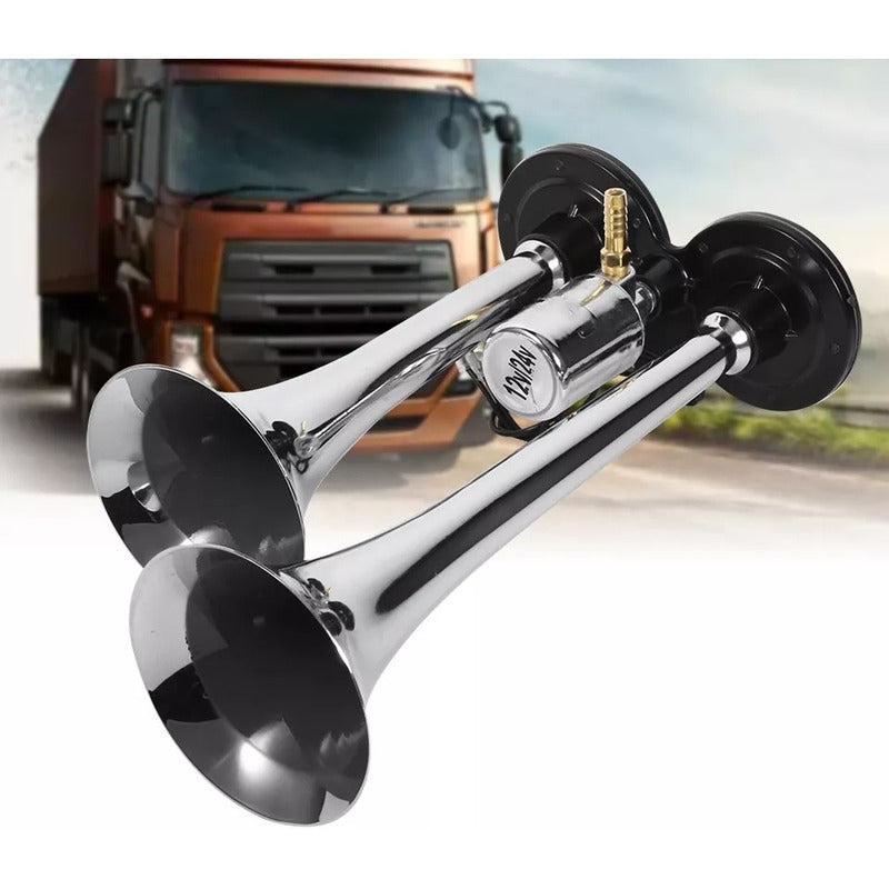 Bocina De Aire Electrica Doble Trompeta 12v-24v Auto Camión