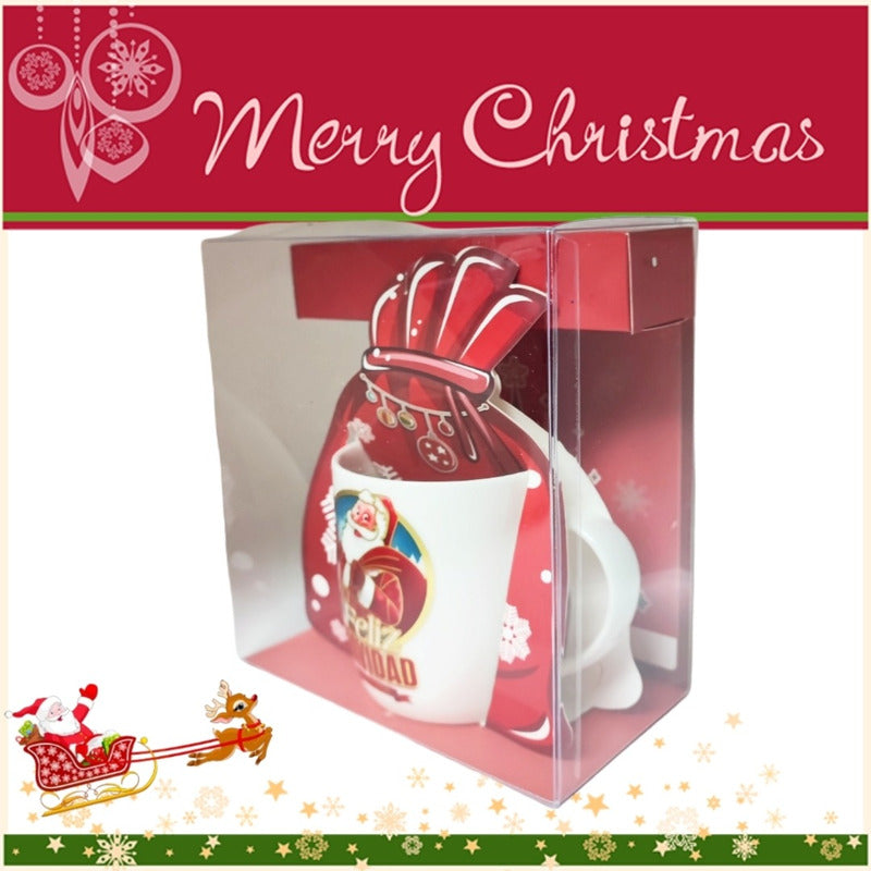 Taza De Navidad Con Tapa Santa Claus Tazón Navideño Cartoon