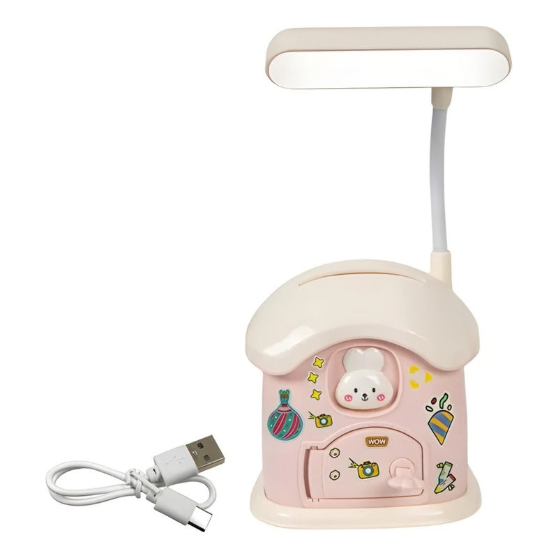 Lámpara De Escritorio Recargabl + Portalapiz Alcancía Kawaii