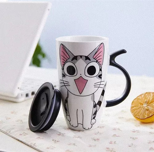 Taza De Gato Mug Con Tapa Con Boquilla Tazón Gato Chi