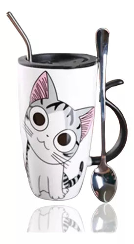 Taza De Gato Mug Con Tapa Con Boquilla Tazón Gato Chi