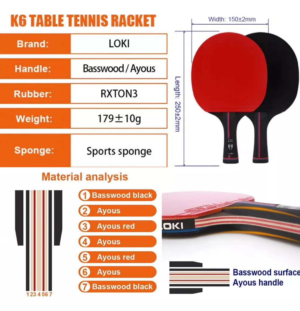 Loki Paleta De Ping Pong Profesional K6 Estrellas Con Carbono