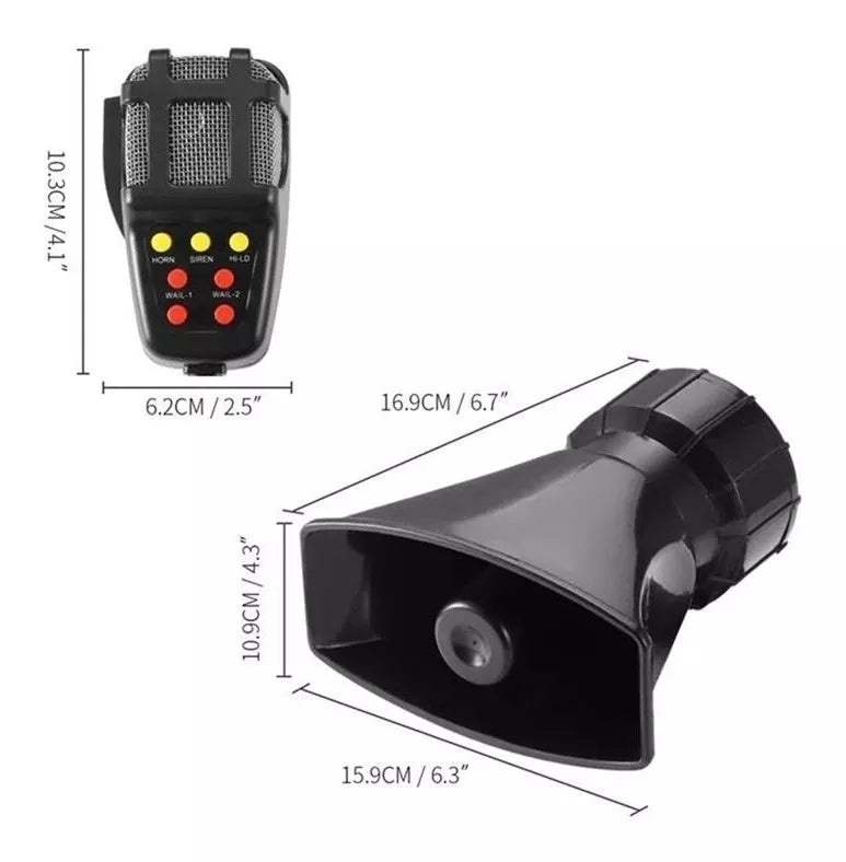 Bocina Policial Sirena Carabinero 7 Tonos Megafono 100w 12v